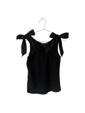 French Connection Ribbed Knit Tank Top Womens Large Bow Sleeveless Black
